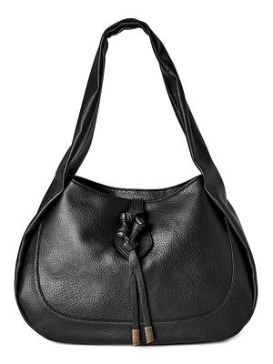 Time and Tru Women's Faux Leather Josephine Top Handle Crossbody Handbag  Black 