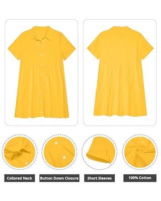 GRAPENT Denim Dress for Women Babydoll Tiered Short Sleeve Button