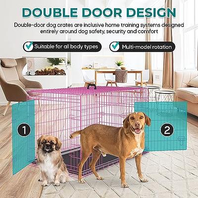 48 Inches Dog Crate Large Foldable Dog Kennel Metal Wire Pet Dog Cage with  Double-Door Leak-Proof Tray Divider Panel and Handle for Dog Cat Pet  48”X31”X29”,Pink - Yahoo Shopping