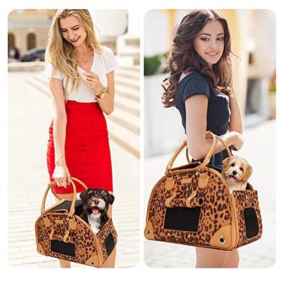  BETOP HOUSE Fashion Dog Carrier PU Leather Dog Handbag Dog  Purse Cat Tote Bag Pet Cat Dog Hiking Bag, Brown, Large : Pet Supplies