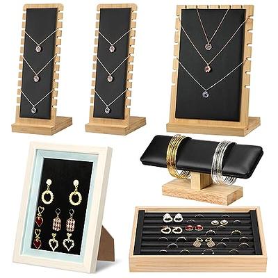 Marsui 8 Pcs Bamboo Jewelry Display Holder Set, Include T Bar Bracelet  Display Stand Necklace Tabletop Display Boards Ring Earrings Tray Easels  for