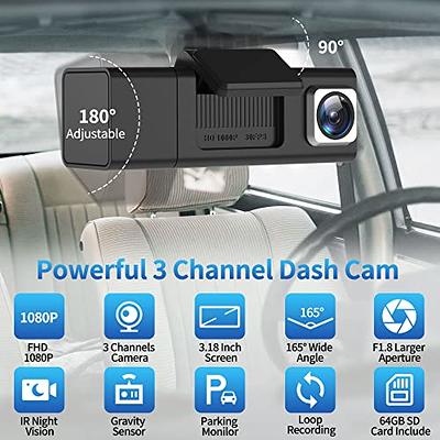 Dash Cam Front and Rear Inside, 1080P Full HD 3 Channel Dash Camera with  Free 32GB SD Card,2.0 inch IPS Screen,Built in IR Night  Vision,G-Sensor,Loop Recording,24H Parking Recording - Yahoo Shopping