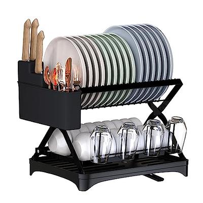  MERRYBOX Over The Sink Dish Drying Rack Adjustable Length  (25-33in), Dish Rack Over Sink with Multiple Baskets Utensil Holder Cup  Holder, Full Set Large Dish Rack for Kitchen Sink Organizer, White