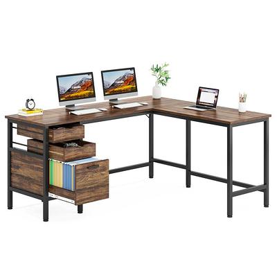 Cassey 59 in. Brown Computer Desk Vintage Wood Large Home Office Desk