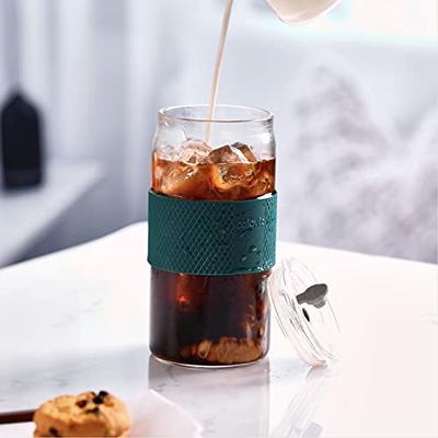 ColoVie Travel Glass Tumbler Cup with Lids and Glass Straws 6pc Set-20oz  Can Shaped Drinking Glass Cups with Silicone Protective Sleeve, Iced Coffee