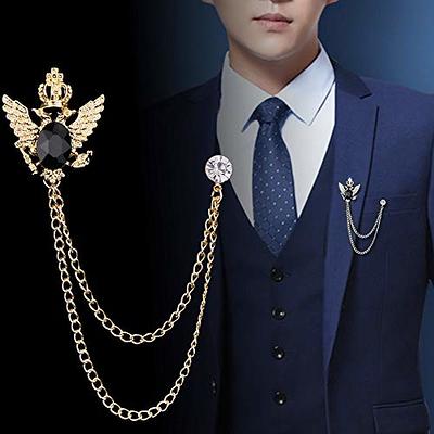 Huture 3Pcs Men'S Brooch Suit Pin Badge With Chains Brooch Buckle Chain  Collar Lapel Pin For
