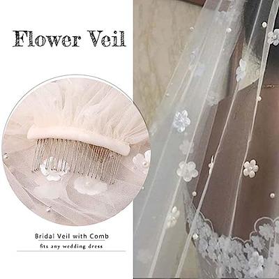 Unsutuo Wedding Veil Comb Bridal Cathedral Veil 1 Tier Drop Veil Wedding  Rhinestones Hair Comb for Brides, 118 Inches (59Width, White)
