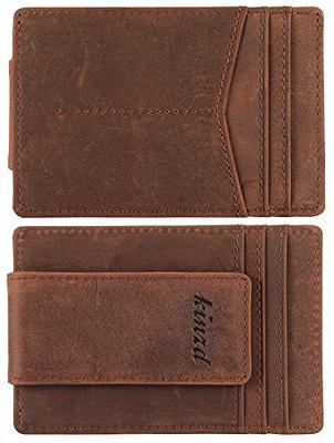 Money Clip Leather Wallet for Men Slim Front Pocket RFID Blocking Card Holder with Super Strong Magnetic (Black)