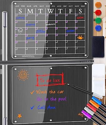 Magnetic Acrylic Monthly and Weekly Calendar for Fridge Black Dry Erase Acrylic Refrigerator Calendar Planning Board Includes 6 Colorful Markers for