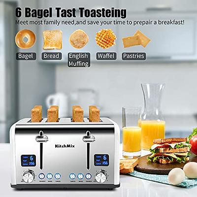 Toaster 4 Slice, KitchMix Bagel Stainless Toaster with LCD Timer, Extra  Wide Slots, Dual Screen, Removal Crumb Tray (White) - Yahoo Shopping