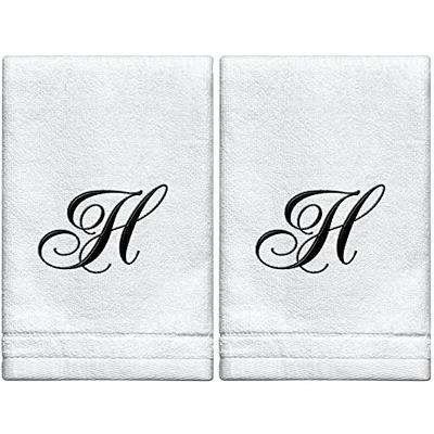 Monogrammed Hand Towel, Personalized Gift, 16 x 30 Inches - Set of 2 -  Silver Embroidered Towel - Extra Absorbent 100% Turkish Cotton- Soft Terry