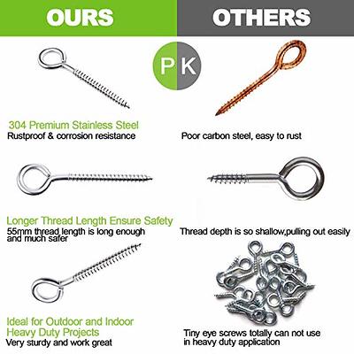 2 Pieces Stainless Steel 316 1/4 x 2 (6mm x 55mm) Lag Screw Eye