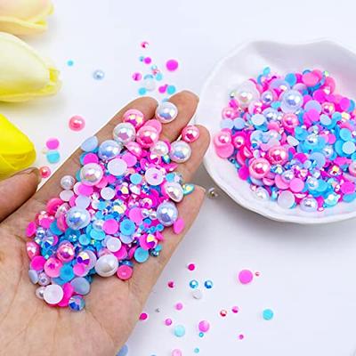 Briskbloom 60g Mix Flatback Pearls and Rhinestones for Crafts, 3620PCS Flatback  Pearl Rhinestones for Tumblers Nail Face Art, Jelly Rhinestones and Half  Pearls, with Tweezers Wax Pen, White, Blue