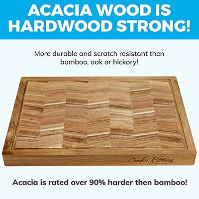 Extra Large Acacia Wood Cutting Board w/Juice Grooves and Handles