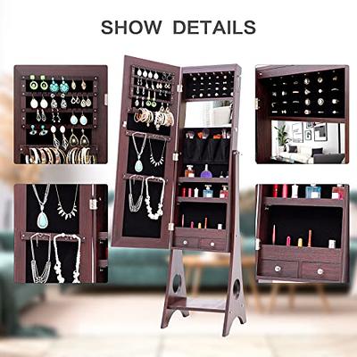 CHARMAID Jewelry Armoire with Full Length Mirror, Lockable Jewelry Cabinet  with Large Jewelry Storage, 6 LED Lights, Inner Makeup Mirror, Standing Jewelry  Organizer Box (Wood Grain) - Yahoo Shopping