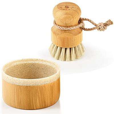 SUBEKYU Dish Brush with Handle, Natural Bamboo Dish Scrubber Brush, Kitchen  Dishwashing Brush for Cleaning Dishes/Pans/Pots/Sinks, Built-in Scraper