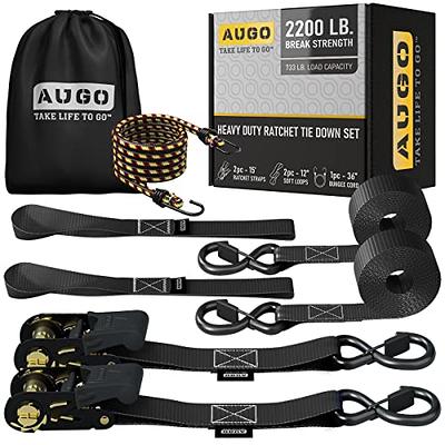 AUGO Ratchet Tie Down Straps -2 PK– 15 FT – 2,200 LB Break