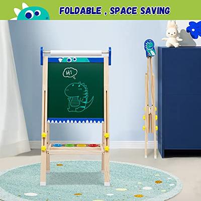 Kids Easel with Paper Roll Double-Sided Whiteboard & Chalkboard Standing  Easel with Numbers and Other Accessories for Kids and Toddlers (with Abacus)