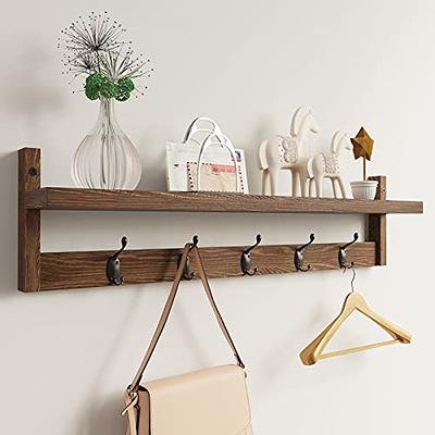 BAMEOS Wall Hooks with Shelf 28.9 Inch Length Entryway Wall Hanging Shelf  Wood Coat Hooks for Wall with Shelf Wall-Mounted Coat Hook Rack with 5 Dual