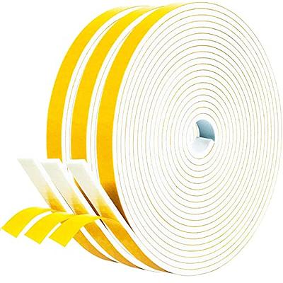 fowong White Foam Strips with Adhesive- 2 Rolls, 1/2 Inch Wide X 1/2 Inch  Thick, High Density Weather Stripping Neoprene Foam Tape for Doors and