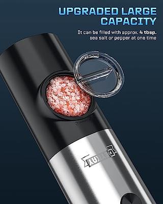 Gravity Electric Pepper and Salt Grinder Set, Adjustable Coarseness,  Battery Powered with LED Light, One Hand Automatic Operation, Stainless  Steel