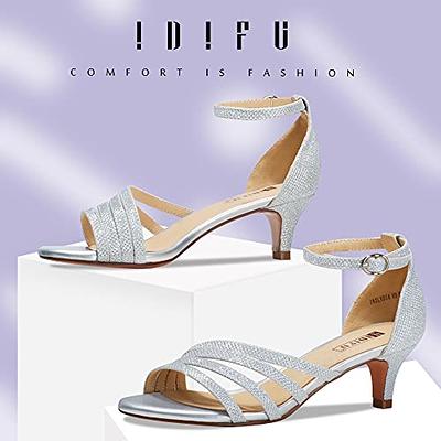 IDIFU Women's Low Kitten Strappy Sandals Heels Open Toe Ankle Strap Bridal  Dress Wedding Shoes For Women(Silver Glitter, 7.5 M US) - Yahoo Shopping