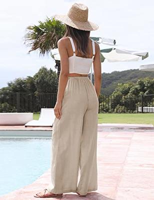 Wide Leg Pants for Women Elastic High Waist Drawstring Palazzo Trousers  Summer Casual Baggy Flowy Beach Long Pants