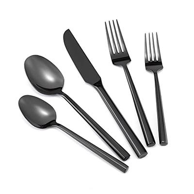 MegaChef La Vague 20 Piece Flatware Utensil Set, Stainless Steel Silverware Metal Service for 4 in Matte Black