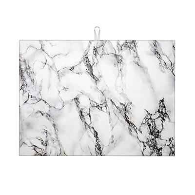 White Grey Marble Dish Drying Mat for Kitchen Counter XL 18 X 24