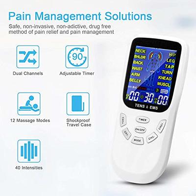 TENS Unit Muscle Stimulator, EMS Massager Machine for Shoulder, Neck,  Sciatica and Back Pain Relief, Electronic Pulse Massage Physical Therapy,  Black