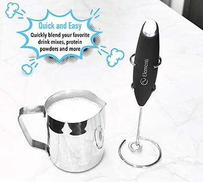 Elementi Handheld Milk Frother with Stand - Mini Mixer for Powder Drinks - Handheld Frother for Coffee - Electric Wisk - Hand Mixer Cordless 