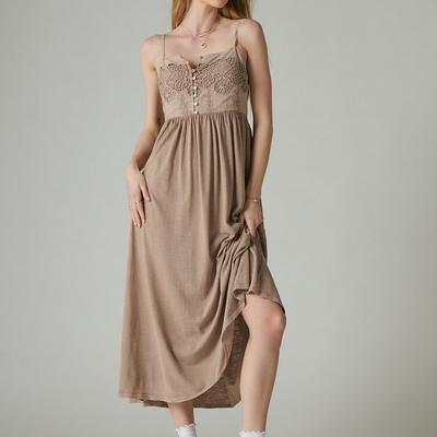 Lucky Brand Lace Button Front Midi Dress - Women's Clothing