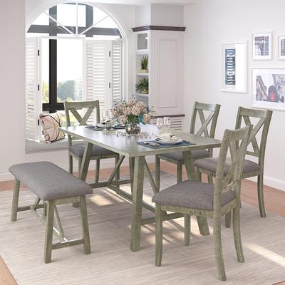 Dining Table Set with Two Benches, Kitchen Table Set for 4-6 Persons,  Kitchen Table of