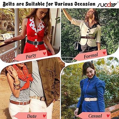 SUOSDEY Women Leather Belts Fashion Soft Faux Leather Jeans Belts with O-Ring Buckle