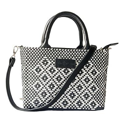  Mai Woven Bag Strap - Black & White with Black Leather