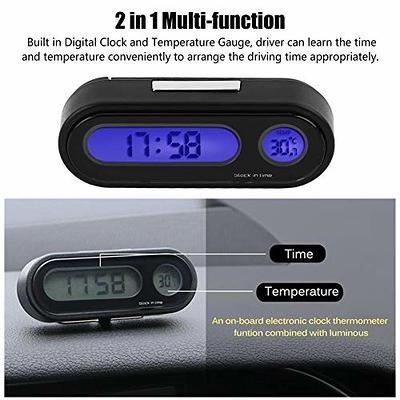 Car Digital Clock Thermometer, Multi-Functional Car Dashboard Thermometer  with Backlight Display Mini Car Clock Thermometer Monitor for Indoor and