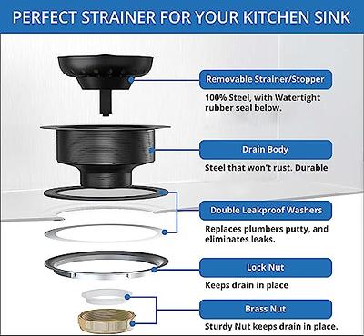 3-1/2 in. Strainer Basket Fixed Post Replacement for Kitchen Sink Drains Stainless Steel and Rubber Stopper (2-Pack)