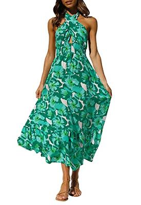 PRETTYGARDEN Women's Casual Halter Neck Sleeveless Floral Maxi Dress  Backless XL