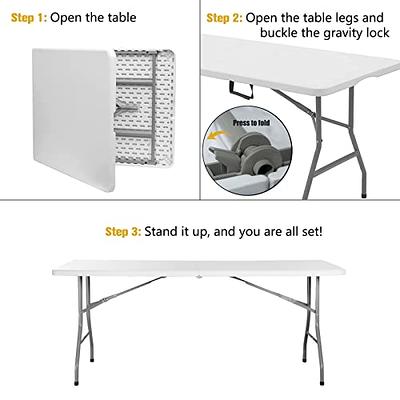 Goplus Folding Table, 6ft Foldable Plastic Card Table, Portable Heavy Duty  Fold Up Table w/Handle, White Outdoor Utility Folding Tables for Picnic