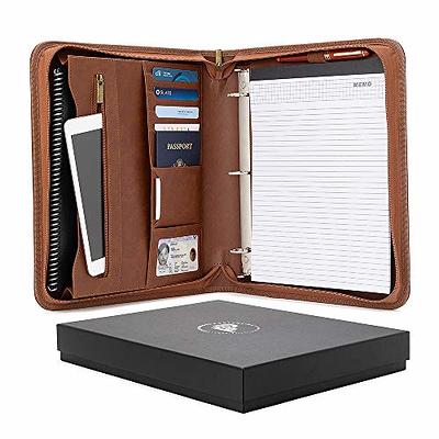 Oil Wax Leather Portfolio Binder with Zipper,Geninue Portfolio 3 Ring  Binder Letter Size,Business Padfolios Organizer Notepad Holder,Portfolio  Folder