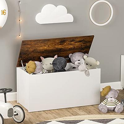 Yofe White Wooden Storage Organizing Kids Toy Box/Bench/Chest with Safety Hinged Lid for Ages 3+ Children