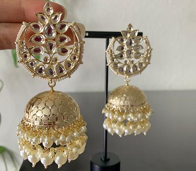 Buy Gold Punjabi Patra Big Chandbali Earrings Tikka Marron,peach,multi,dark  Pink/indian Big Earrings Tikka Set/ Indian Jewellery/pakistani Set Online  in India - Etsy