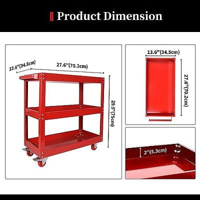 Utility Carts with Wheels, Heavy Duty 360lbs Capacity Rolling Service Cart, 3-Tier Restaurant Food Cart with Hammer for Office, Warehouse, Garage