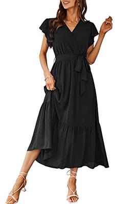 Women's Long Sleeve Dress Polka Dot Warp V-neck High Waist Ruffle Swing  Dresses