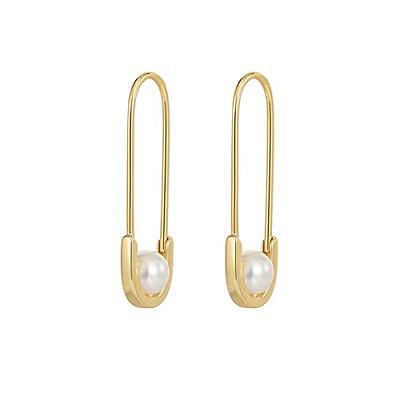 Solid Gold Safety Pin Dangle Earrings