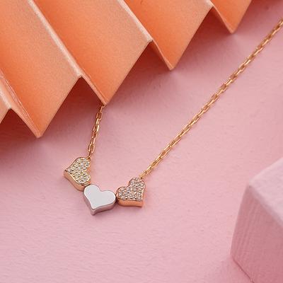 Diamond Open Heart 14K Gold Pendant & Chain Necklace Gift 