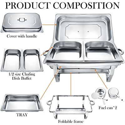 Valgus 8QT Stainless Steel Chafing Dish Buffet Chafer Set with Foldable  Frame Water Trays Food Pan Fuel Holder and Lid Food Warmers for Parties,  Banquet, Buffets, Wedding, Dining 2 Pack - Yahoo Shopping