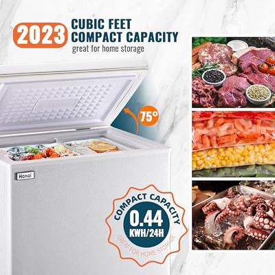 Chest Freezer 3.5 cu.ft Compact Freezer Free-Standing WANAI Top Door  Freezer Adjustable 7 Thermostat and Removable Basket, White