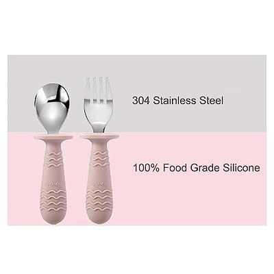 PandaEar 4 Set Baby Toddler Silicone Stainless Steel Utensils Silverware  Spoon Fork for Baby Toddler BPA Free with Silicone Holding Anti-Choke  Design (Pink&Grey) - Yahoo Shopping