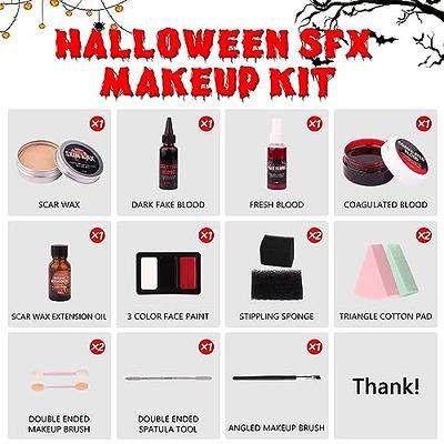 Special Effects Makeup Kit For Halloween, Including 6 Colors Of Bruised  Body Paint, Scar Wax, Wax Extending Oil, Liquid Latex, Fake Blood, Spatula,  Scratch Sponge, And Brush.